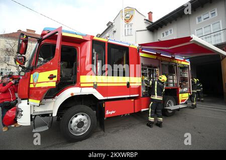 Zagreb fire station got a new fire truck that will be named after the boy Grga that was saved by firefighters but due to severe injuries afterwards he passed away in Zagreb, Croatia on 23. December, 2021. Photo: Sanjin Strukic/PIXSELL Stock Photo