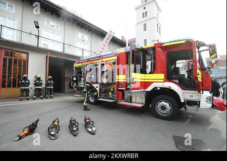 Zagreb fire station got a new fire truck that will be named after the boy Grga that was saved by firefighters but due to severe injuries afterwards he passed away in Zagreb, Croatia on 23. December, 2021. Photo: Sanjin Strukic/PIXSELL Stock Photo