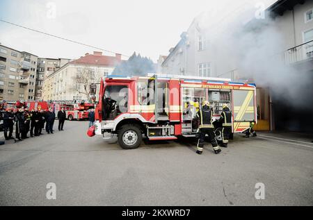 Zagreb fire station got a new fire truck that will be named after the boy Grga that was saved by firefighters but due to severe injuries afterwards he passed away in Zagreb, Croatia on 23. December, 2021. Photo: Sanjin Strukic/PIXSELL Stock Photo