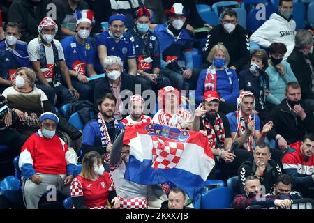 SZEGED, HUNGARY - JANUARY 17: Fans before the beginning of the Men's EHF EURO 2022 match between Croatia and Ukraine at Szeged Uj Arena on January 17, 2022 in Szeged, Hungary. Photo: Sanjin Strukic/PIXSELL Stock Photo