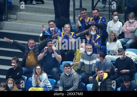 SZEGED, HUNGARY - JANUARY 17: Fans before the beginning of the Men's EHF EURO 2022 match between Croatia and Ukraine at Szeged Uj Arena on January 17, 2022 in Szeged, Hungary. Photo: Sanjin Strukic/PIXSELL Stock Photo