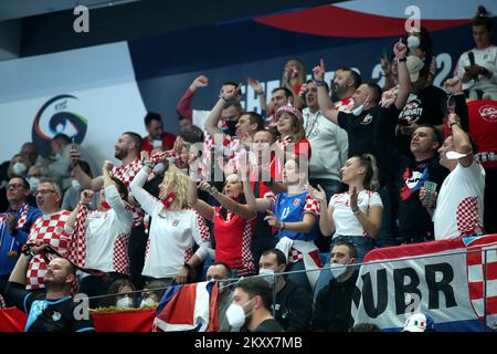 SZEGED, HUNGARY - JANUARY 17: Fans during the Men's EHF EURO 2022 match between Croatia and Ukraine at Szeged Uj Arena on January 17, 2022 in Szeged, Hungary. Photo: Sanjin Strukic/PIXSELL Stock Photo