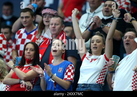 SZEGED, HUNGARY - JANUARY 17: Fans during the Men's EHF EURO 2022 match between Croatia and Ukraine at Szeged Uj Arena on January 17, 2022 in Szeged, Hungary. Photo: Sanjin Strukic/PIXSELL Stock Photo