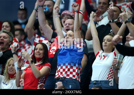 SZEGED, HUNGARY - JANUARY 17: Fans during the Men's EHF EURO 2022 match between Croatia and Ukraine at Szeged Uj Arena on January 17, 2022 in Szeged, Hungary. Photo: Sanjin Strukic/PIXSELL Stock Photo