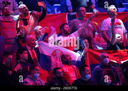 SZEGED, HUNGARY - JANUARY 17: Fans before the beginning of the Men's EHF EURO 2022 match between Serbia and France at Szeged Uj Arena on January 17, 2022 in Szeged, Hungary. Photo: Sanjin Strukic/PIXSELL Stock Photo