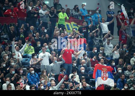 SZEGED, HUNGARY - JANUARY 17: Fans during the Men's EHF EURO 2022 match between Serbia and France at Szeged Uj Arena on January 17, 2022 in Szeged, Hungary. Photo: Sanjin Strukic/PIXSELL Stock Photo