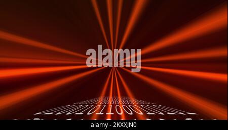 QR code scanner over binary coding against light trails Stock Photo