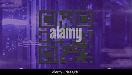 QR code scanner against data processing over computer servers Stock Photo