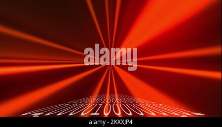QR code scanner over binary coding against light trails Stock Photo