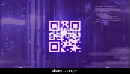 QR code scanner against data processing over computer servers Stock Photo