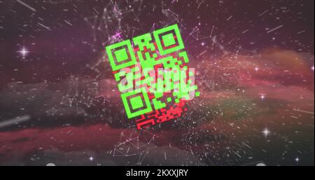Image of colourful QR code with web connection over space cloud and galaxy Stock Photo