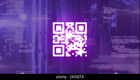 QR code scanner against data processing over computer servers Stock Photo