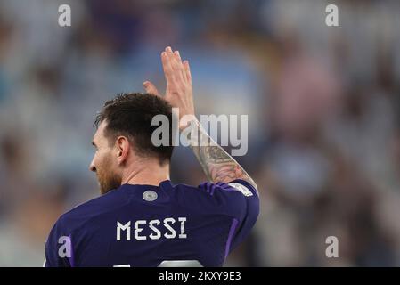 Doha, Qatar. 30th Nov, 2022. Lionel Messi of Argentina reacts after the Group C match between Poland and Argentina at the 2022 FIFA World Cup at Stadium 974 in Doha, Qatar, Nov. 30, 2022. Credit: Cao Can/Xinhua/Alamy Live News Stock Photo