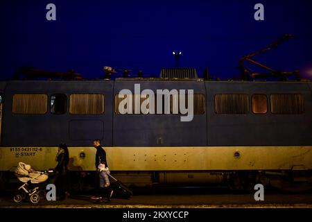 Ukrainian refugees at the railway station in Zahony, Hungary on March 3, 2022. Refugees from Ukraine, which is at war with Russia, are still arriving at Zahony railway station, and women, children and the elderly are fleeing their homes to EU security. Photo: Igor Soban/PIXSELL Stock Photo