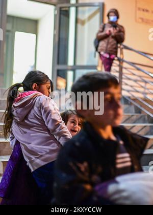 Ukrainian refugees at the railway station in Zahony, Hungary on March 3, 2022. Refugees from Ukraine, which is at war with Russia, are still arriving at Zahony railway station, and women, children and the elderly are fleeing their homes to EU security. Photo: Igor Soban/PIXSELL Stock Photo