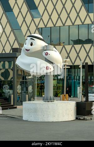 Qatar 2022 World Cup mascot and countdown clock on Doha waterfront