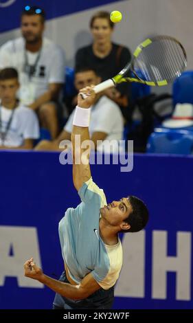 Carlos Alcaraz of Spain play against Facundo Bagnis of Argentina during Croatia Open - Day 6 at Goran Ivanisevic Stadiumon July 29, 2022 in Umag, Croatia. Photo: Jurica Galoic/Pixsell Stock Photo