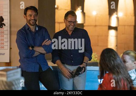 Actors Goran Visnjic and Robert Boskovic can be seen together before the start of dress rehearsal for the play 'Bloody Wedding (Krvava svadba)' which will be performed as part of the 73rd Dubrovnik Summer Games in Dubrovnik, Croatia on August 16, 2022. Robert Boskovic is known for his television roles in Croatia, while Goran Visnjic already has an enviable international career behind him, so he is known for his roles in the American TV show ER teand in movies such as The Girl with the Dragon Tattoo and The Last Will. Photo: Grgo Jelavic/PIXSELL Stock Photo