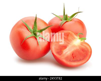 sliced pink tomato path isolated on white Stock Photo