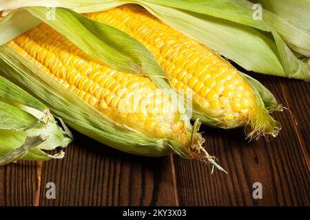 corn group on wood background Stock Photo