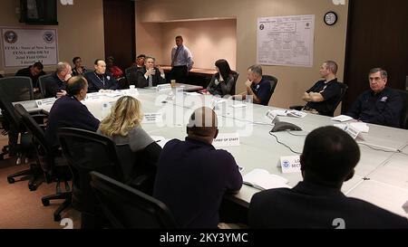 Lincroft, N.J., Jan. 7, 2013   Congressman Frank Pallone (D) attends a briefing at the Joint Field Office regarding the recovery efforts associated with hurricane Sandy. The Congressional Affairs Division is the Federal Emergency Management Agency's primary liaison with the United States Congress. Our mission is to proactively engage and communicate with Members of Congress and their staffs to build strong working relationships that will advance the agency's legislative and emergency management priorities. Adam DuBrowa/ FEMA. New Jersey Hurricane Sandy. Photographs Relating to Disasters and Em Stock Photo