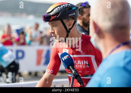 Johnatan Milan of Italy and Team Bahrain Victorious during the 7th CRO race 2022 - stage 4 from Biograd na Moru to Crikvenica on September 30, 2022 in Biograd na Moru, Croatia. Photo: Sime Zelic/PIXSELL Stock Photo
