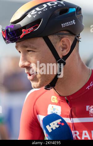Johnatan Milan of Italy and Team Bahrain Victorious during the 7th CRO race 2022 - stage 4 from Biograd na Moru to Crikvenica on September 30, 2022 in Biograd na Moru, Croatia. Photo: Sime Zelic/PIXSELL Stock Photo