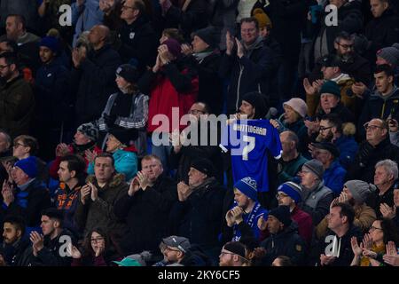 Cardiff, UK. 30th Nov, 2022. Supporters applaud in the seventh minute. Cardiff City v Aston Villa in the Peter Whittingham Memorial Match at Cardiff City Stadium on the 30th November 2022. Credit: Lewis Mitchell/Alamy Live News Stock Photo