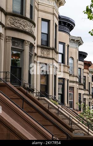 Row of Brownstones off Prospect Park West in Park Slope, Brooklyn ,New York, USA. Stock Photo