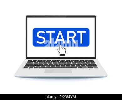 Start button on a laptop with a cursor. Vector illustration Stock Vector