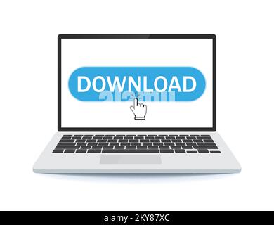 Laptop and download file icon. Download page of the mobile app Stock Vector
