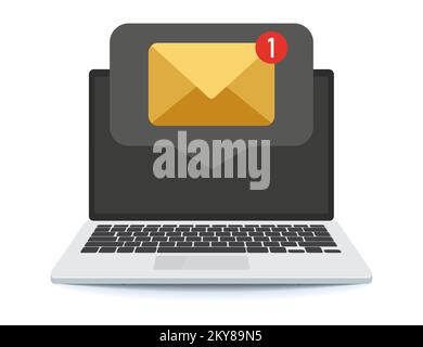 vector illustration design of notification message on laptop. Stock Vector