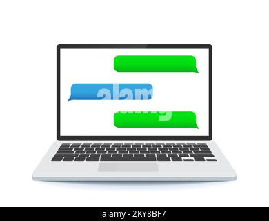 Chat messages on computer, laptop with popup chat notifications Stock Vector