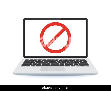 Laptop with prohibition sign on the screen.  Stock Vector