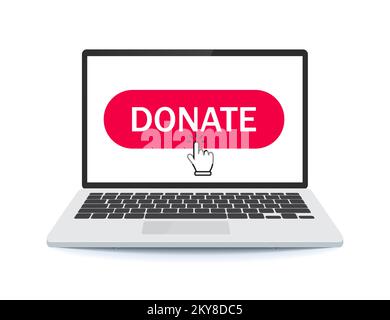 donate button on a laptop with a cursor. vector illustration Stock Vector