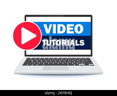 Vector illustration of a tutorials with a laptop. Background banner concept for webinar presentation. Stock Vector