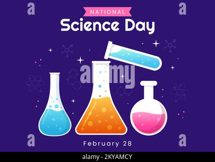 National Science Day February 28 Related to Chemical Liquid, Scientific, Medical and Research in Flat Cartoon Hand Drawn Templates Illustration Stock Vector