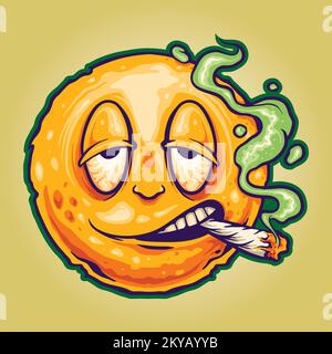 Funny smiley face emoticon smoking cannabis illustration vector illustrations for your work logo, merchandise t-shirt, stickers and label designs Stock Vector