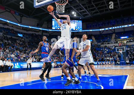 NOVEMBER 30, 2022: Saint Louis Billikens guard Gibson Jimerson (24) gets the pass along the baseline and lays up the ball for two points in a regular season game where the Tennessee State Tigers visited the St. Louis Billikens. Held at Chaifetz Arena in St. Louis, MO Richard Ulreich/CSM Stock Photo