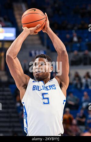 NOVEMBER 30, 2022: Saint Louis Billikens forward Francis Okoro (5) takes a free throw shot in a regular season game where the Tennessee State Tigers visited the St. Louis Billikens. Held at Chaifetz Arena in St. Louis, MO Richard Ulreich/CSM Stock Photo