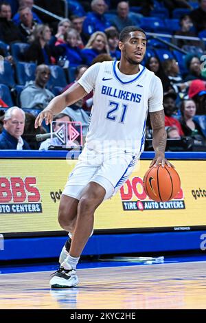 NOVEMBER 30, 2022: Saint Louis Billikens guard Sincere Parker (21) gets ready to cut across the court in a regular season game where the Tennessee State Tigers visited the St. Louis Billikens. Held at Chaifetz Arena in St. Louis, MO Richard Ulreich/CSM Stock Photo