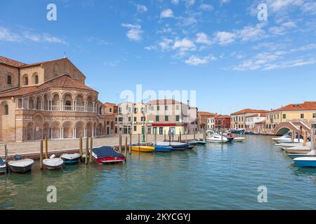 Main canal Canale di San Donato, on the left the church Santi Maria e Donato, Murano Island, Venice, Veneto, Italy Stock Photo