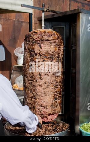 Traditional Turkish Doner Kebab on pole Stock Photo