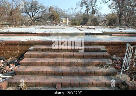 Hurricane Katrina, Biloxi, Miss., September 3, 2005 -- Steps lead to nowhere at this Biloxi, Mississippi house. Hurricane Katrina caused extensive damage all along the Mississippi gulf coast. Stock Photo