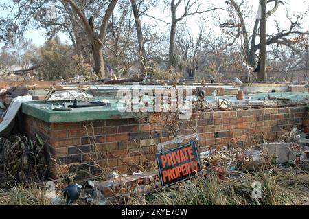 Hurricane Katrina, Biloxi, Miss., September 3, 2005 -- A foundation is left without a structure in Biloxi, MS. Hurricane Katrina caused extensive damage all along the Mississippi gulf coast. Stock Photo