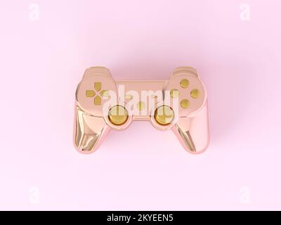Luxury metal joystick icon. 3d rendering of a golden pink game console. Minimal creative concept of game store, competition, esports, gamepad. Cutout Stock Photo