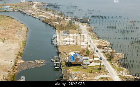 Hurricane Katrina, Christian Pass, MS., 9/19/2005 -- Aerial view of the rubble of destroyed homes along the Mississippi coastline due to Hurricane Katrina. Andrea Booher/FEMA Stock Photo