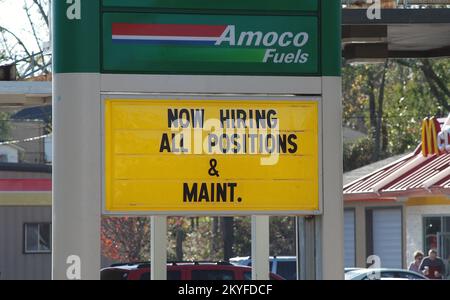 Hurricane Katrina, Purvis, MS., December 28, 2005 - This sign is advertising for help at a local gas station. People leaving the the Gulf Coast and Louisiana in search of housing are causing small rural towns like Purvis, MS to grow rapidly. Patsy Lynch/FEMA Stock Photo