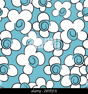 Seamless pattern based on traditional folk art flowers ornaments. Blue and white floral background. Scandinavian style. Sweden nordic style. Vector Stock Vector