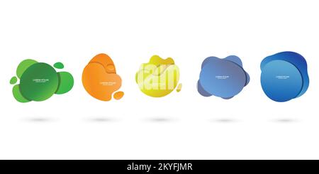 Fluid frame isolated on white background. Set of abstract liquid shapes, colorful elements, gradient waves with geometric lines, dynamical forms Stock Vector